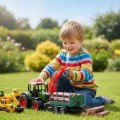 TRAKTOR Z PRZYCZEPĄ Z DREWNEM CIĄGNIK ROLNICZY DLA DZIECI 53cm Zestaw Farma