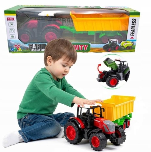 DUŻY TRAKTOR XL Z PRZYCZEPĄ WYWROTKĄ CIĄGNIK ROLNICZY ZESTAW FARMERA 53 cm